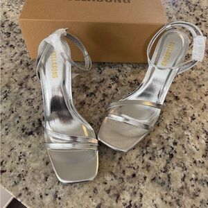 Silver Ankle-Strap Dress Sandals